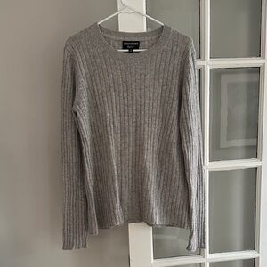 Banana Republic Gray Ribbed Crew Neck Sweater Merino Wool